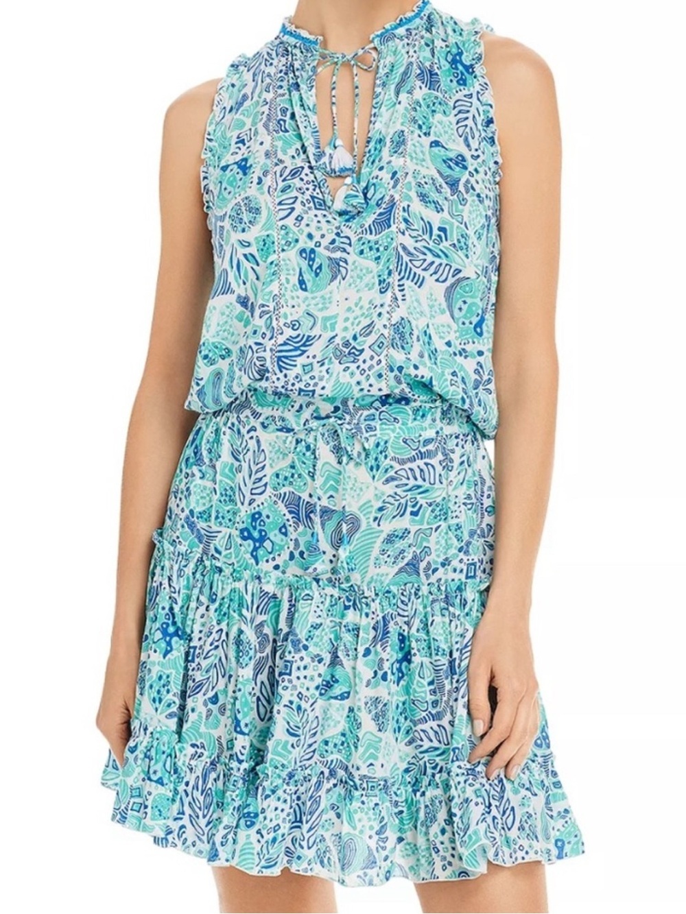 Poupette St Barth Clara Smocked Waist Blue Mistral Aqua Chagal Dress size Large